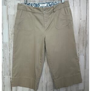 Christopher Banks Capri Pants 12P Khaki Wide Leg Stretch Preppy Grandma Core